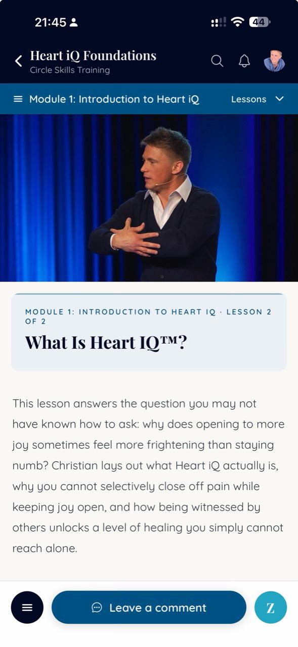 A Foundations lesson inside the Heart iQ mobile app