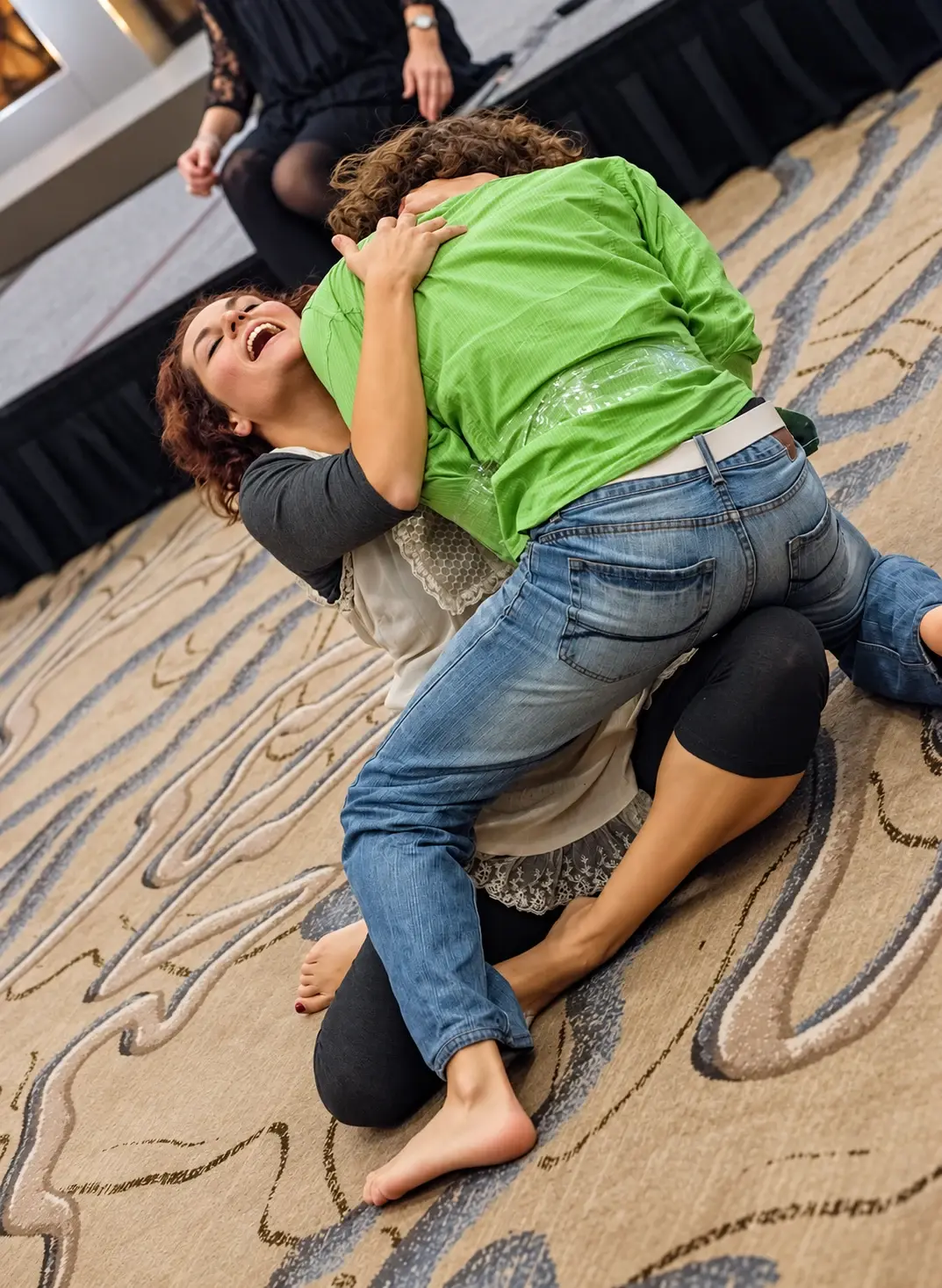 A moment of laughter during a couples practice